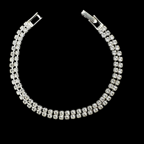 Rhinestone Tennis Bracelets Lot Of 2 Clear Sparkle Silver Tone Classic - Picture 5 of 9